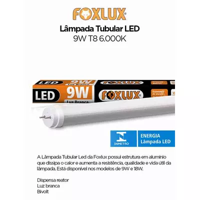 LÂMPADA TUBULAR LED 18W 1.800LM T8 - 6.000K - BIV FOXLUX