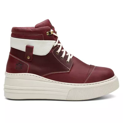 Coturno Feminino Plataforma Off White Fóssil Vinho... - COUROETERRA