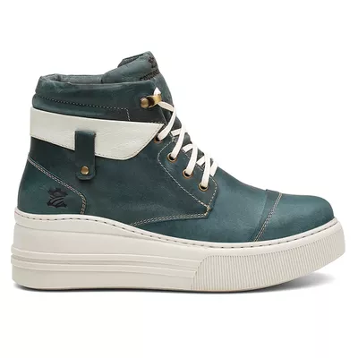 Coturno Feminino Plataforma Off White Fóssil Verde... - COUROETERRA
