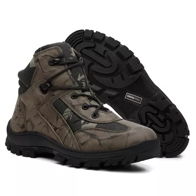 Coturno Couro Camuflado Verde/Lona Camuflada Verde... - COUROETERRA