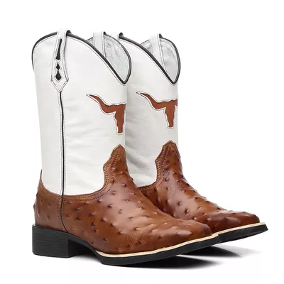Bota Texana Masculina Estilizada Avestruz/Cara de ... - COUROETERRA