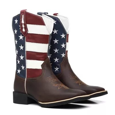 Bota Texana Masculina Bordado Bandeira USA - 606 U... - COUROETERRA