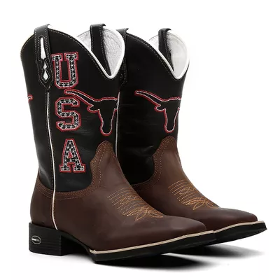 Bota Texana Masculina Bordado USA Cara de Boi - 60... - COUROETERRA