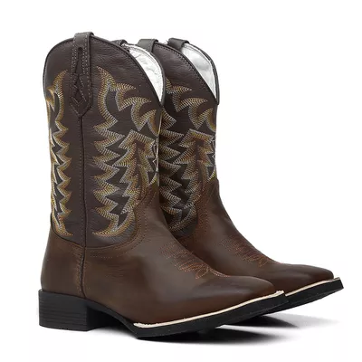 Bota Texana Masculina Bordado Amêndoa/Napa Café - ... - COUROETERRA