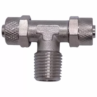 Conector Tee de Metal para Mangueira 8x6 Mm Porca Rosca Centra 1/4 Npt para Autoclave Cristofoli
