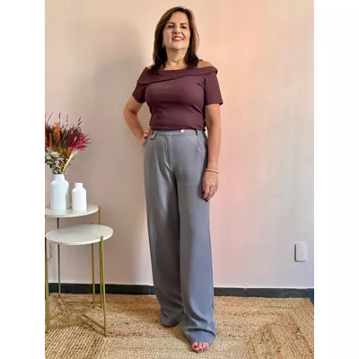 Calça Wide Leg Ananda - Cinza - DONNA LELLA