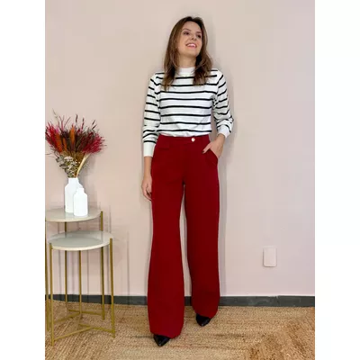 Calça Wide Leg Ananda - Cereja - DONNA LELLA