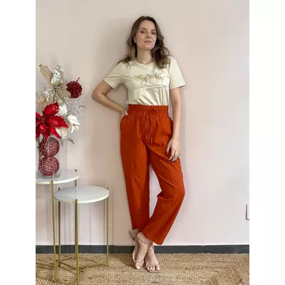 Calça Reta com Elástico - Cenoura - DONNA LELLA