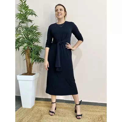 Vestido Midi Amarração - Preto - DONNA LELLA