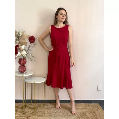 Vestido Linho Midi - Vermelho - DONNA LELLA