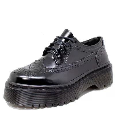 Sapato Oxford Estilo Veggie Greta Verniz Preto All Black | ESTILO