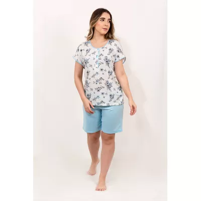 Pijama Feminino Elídia Azul Estampa em PV - 4061.4... - Gilda Moda Íntima