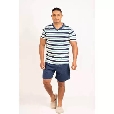 Pijama Masculino Roberto Azul Marinho/verde agua 1... - Gilda Moda Íntima