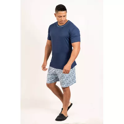 Pijama Masculino Rodrigo azul marinho estampado em... - Gilda Moda Íntima