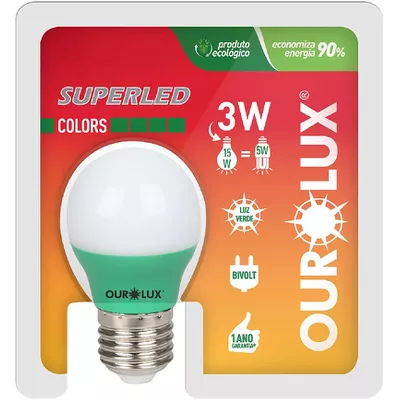 Lâmpada Superled S30 Colors 3W Bivolt VERde 05431 - OUROLUX