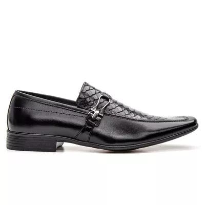 Sapato Social Masculino em Couro Textura Cobra Preto - Topfran Sapatos Sociais