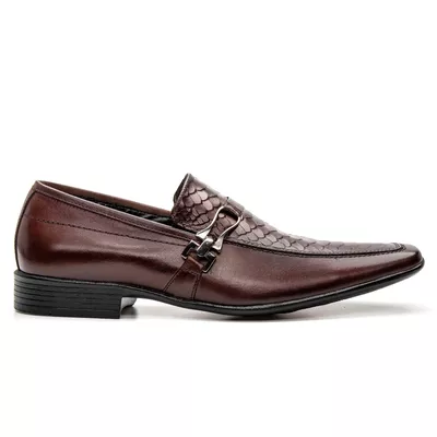 Sapato Social Masculino em Couro Textura Cobra Tabaco - Topfran Sapatos Sociais