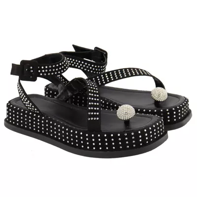 Papete Feminina Flat Plataforma Preta com Strass - Torani Calçados