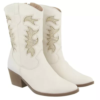  Bota Feminina Country com Bordado Off White - Torani Calçados