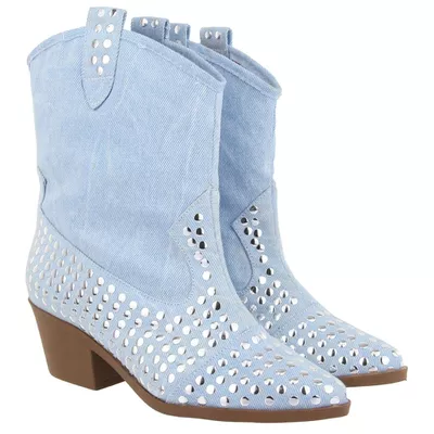  Bota Feminina Country Cano Curto Azul com Tachas ... - Torani Calçados