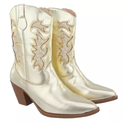 Bota Texana Feminina com Bordado Dourada Metalizad - Torani Calçados