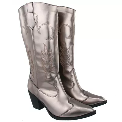 Bota Feminina Texana Cano Alto Prata - Torani Calçados
