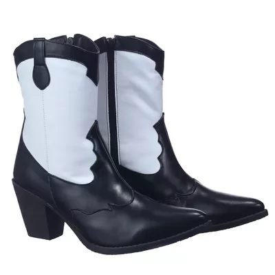 Bota Feminina Texana Cano Médio Bico Fino Preta e ... - Torani Calçados