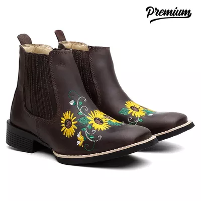 BotIna Texana Feminina Girassois - TURUNA BOOTS