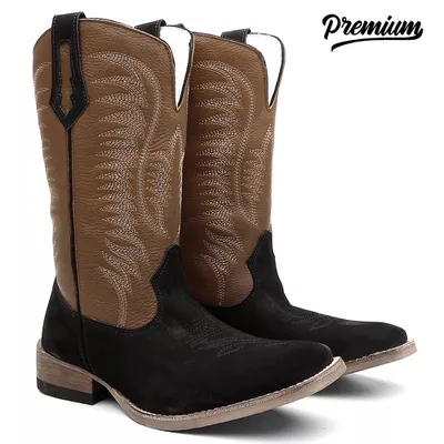 Bota Texana Masculina Nobuck Preto - TURUNA BOOTS