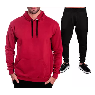 Conjunto Moletom Masculino Liso Blusa Vinho e Calça Preta