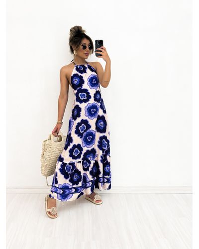 VESTIDO ANA CLARA FLORAL AZUL - 0046900109 - CAROLLA FERRARO