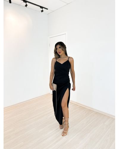 VESTIDO MIDI DRAPEADO - Preto