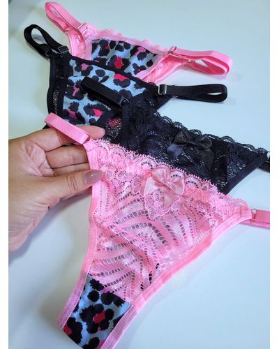 Kit Calcinha Fio Animal Print - Preto / Rosa - DONA DE MIM (@donaademimstore)