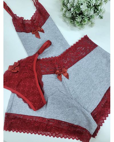 Kit Baby Doll Cotton + Calcinha (Vermelho) - DONA DE MIM (@donaademimstore)