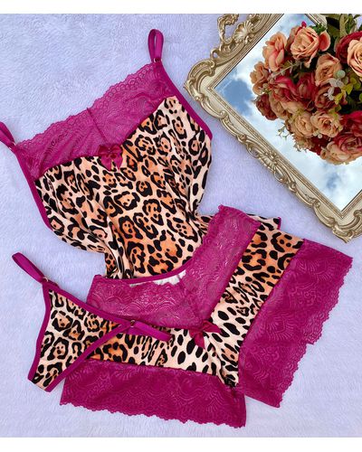 Baby Doll + Calcinha - Onça Fúcsia - DONA DE MIM (@donaademimstore)