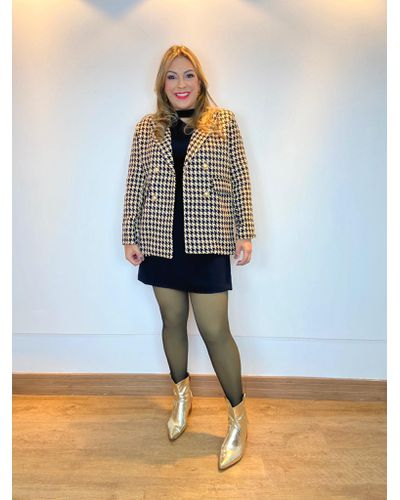 Blazer Tweed Xadrez Preto Com Areia - ENTRE COMADRES