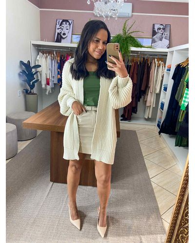 Cardigan Tricot Manga Balao Areia - ENTRE COMADRES