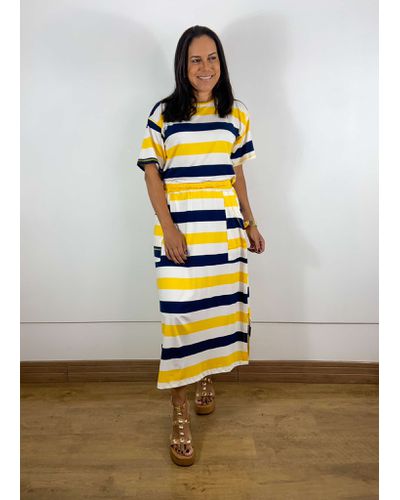 Conjunto Hortencia Listrado Azul Com Amarelo - ENTRE COMADRES