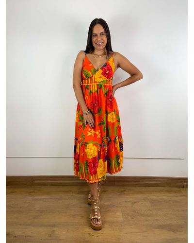 Vestido Taila Estampado Laranja - ENTRE COMADRES