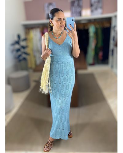 Vestido Tricot Flora Azul Claro - ENTRE COMADRES