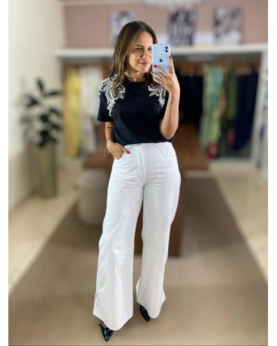 Calça Wide Leg Jeans Branco - ENTRE COMADRES