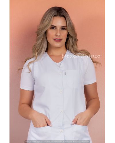 Jaleco Feminino Acinturado Plus Size em Microfibra... - ESPAÇO BRANCO
