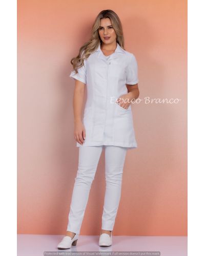 Jaleco Feminino Acinturado em Microfibra Gola Spor... - ESPAÇO BRANCO