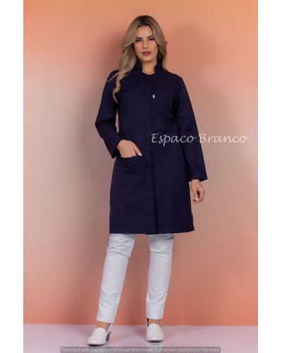 201MR - Jaleco Feminino Azul Marinho - Gola Padre/... - ESPAÇO BRANCO