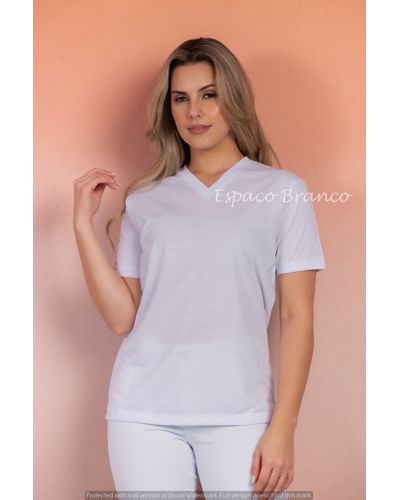 458 - Camiseta manga curta Branca gola V - ESPAÇO BRANCO