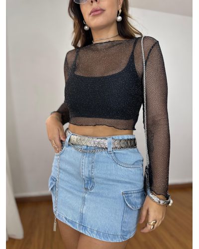 Cropped Arrastão Lurex Preto
