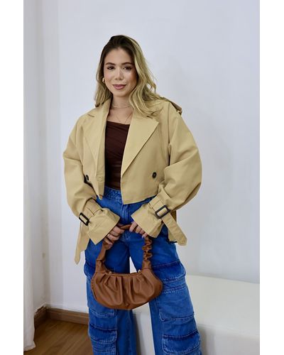 Jaqueta Cropped Lapela Caqui