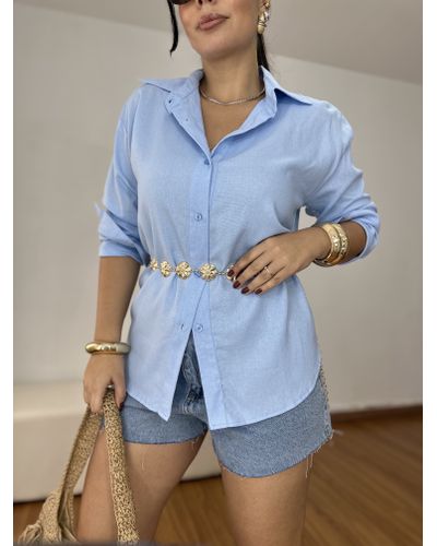 Camisa Feminina Linho Azul 01