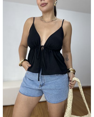 Blusa Feminina Amarração Crepe Preta