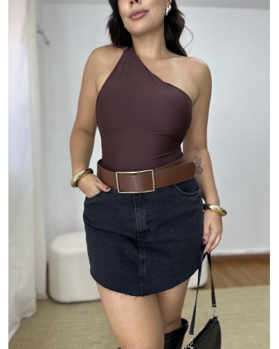 Body Nula Manga Transversal Marrom